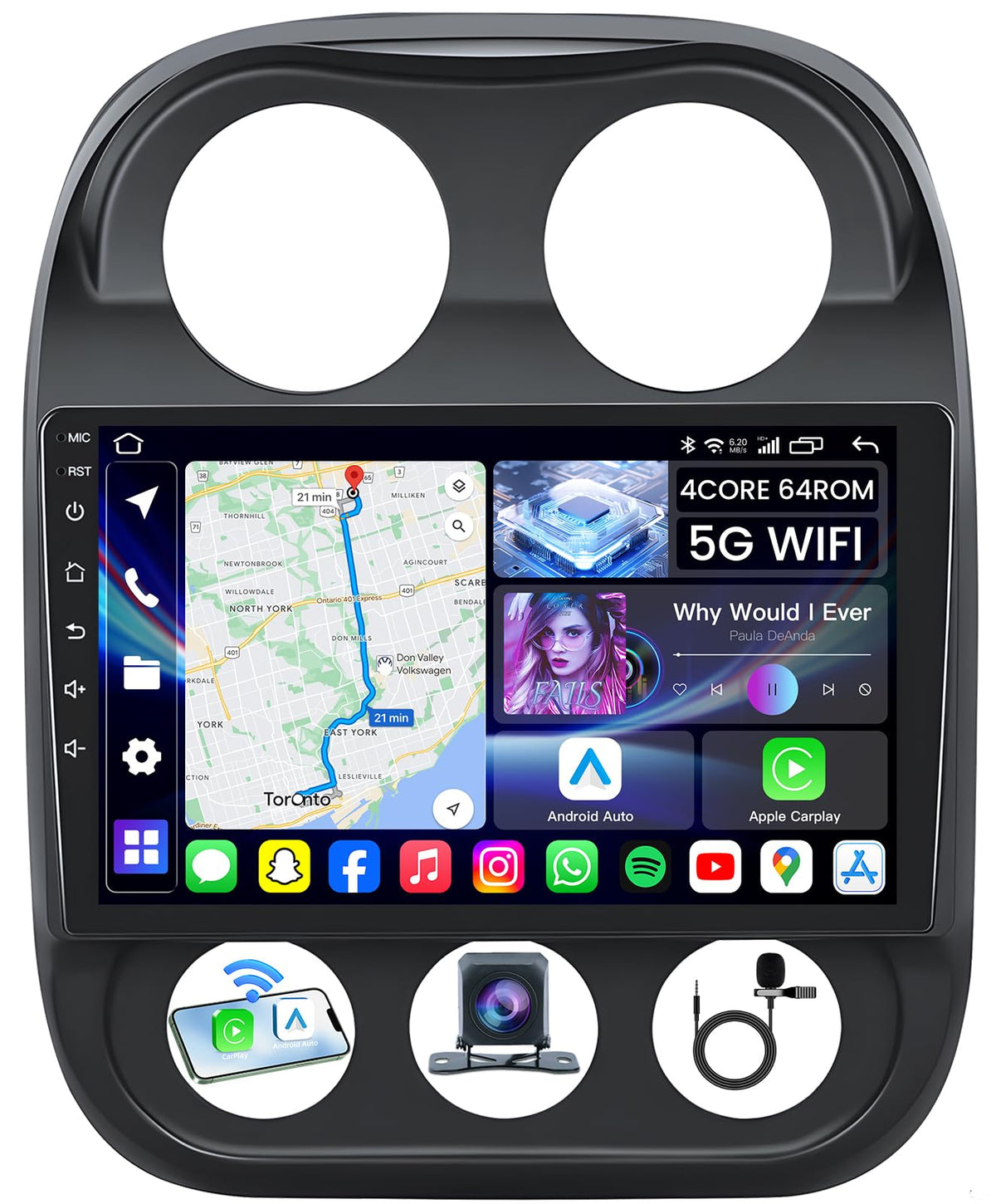 Jingelsye 10.4 inch touchscreen in Jeep Compass dashboard for clear navigation