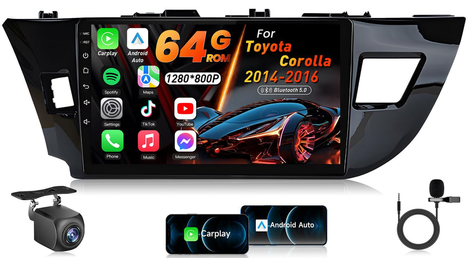 Jingelsye 4Core car radio screen shows crisp 1280x800 visuals for Corolla