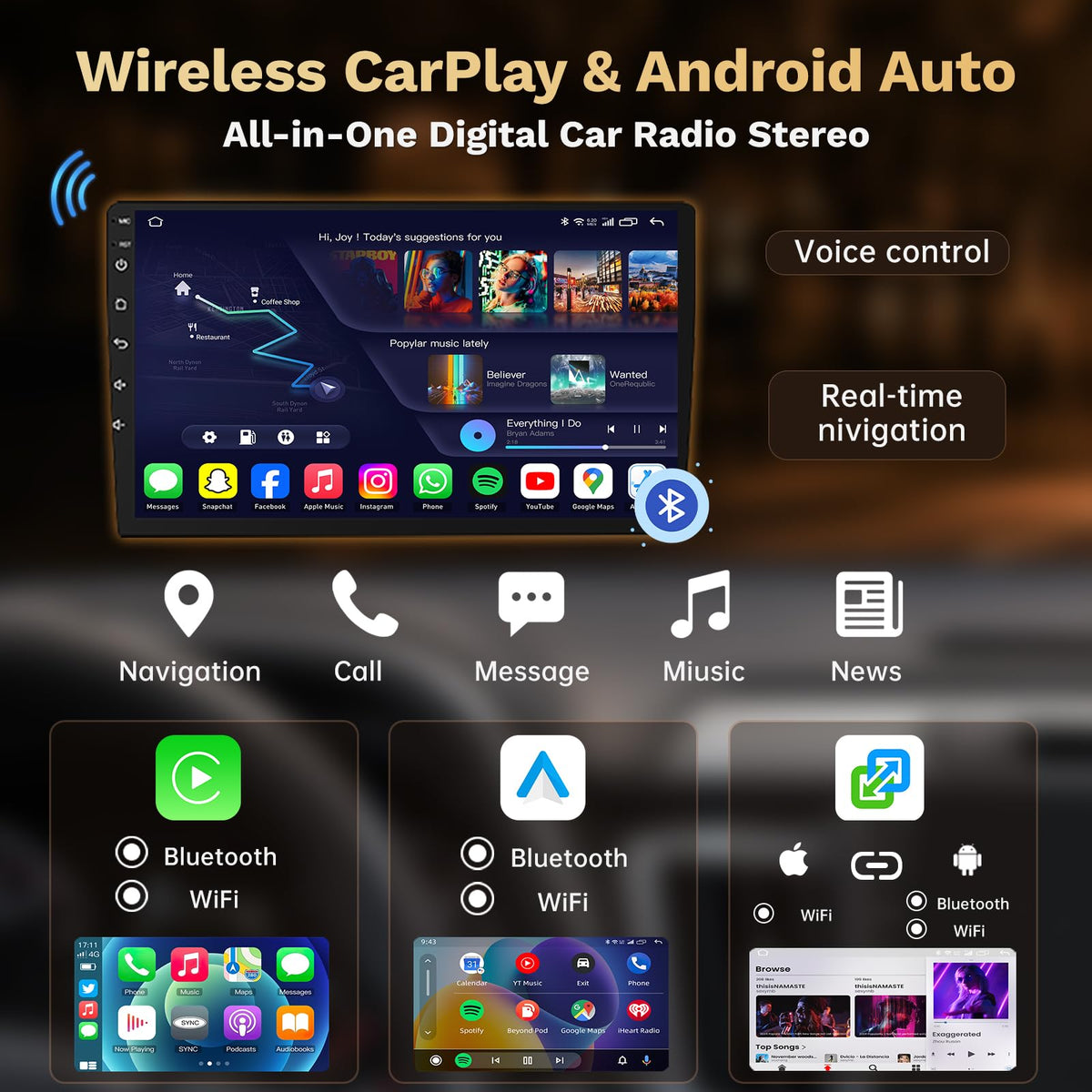 Jingelsye CarPlay and Android Auto wireless for seamless smartphone mirroring