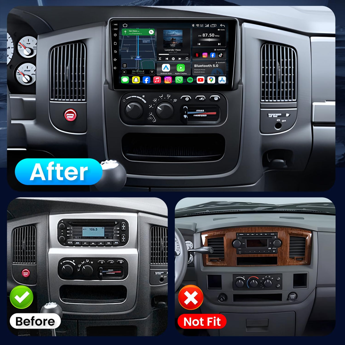 Jingelsye 9-inch touchscreen supports CarPlay/Android Auto and streaming apps on the Ram on the go