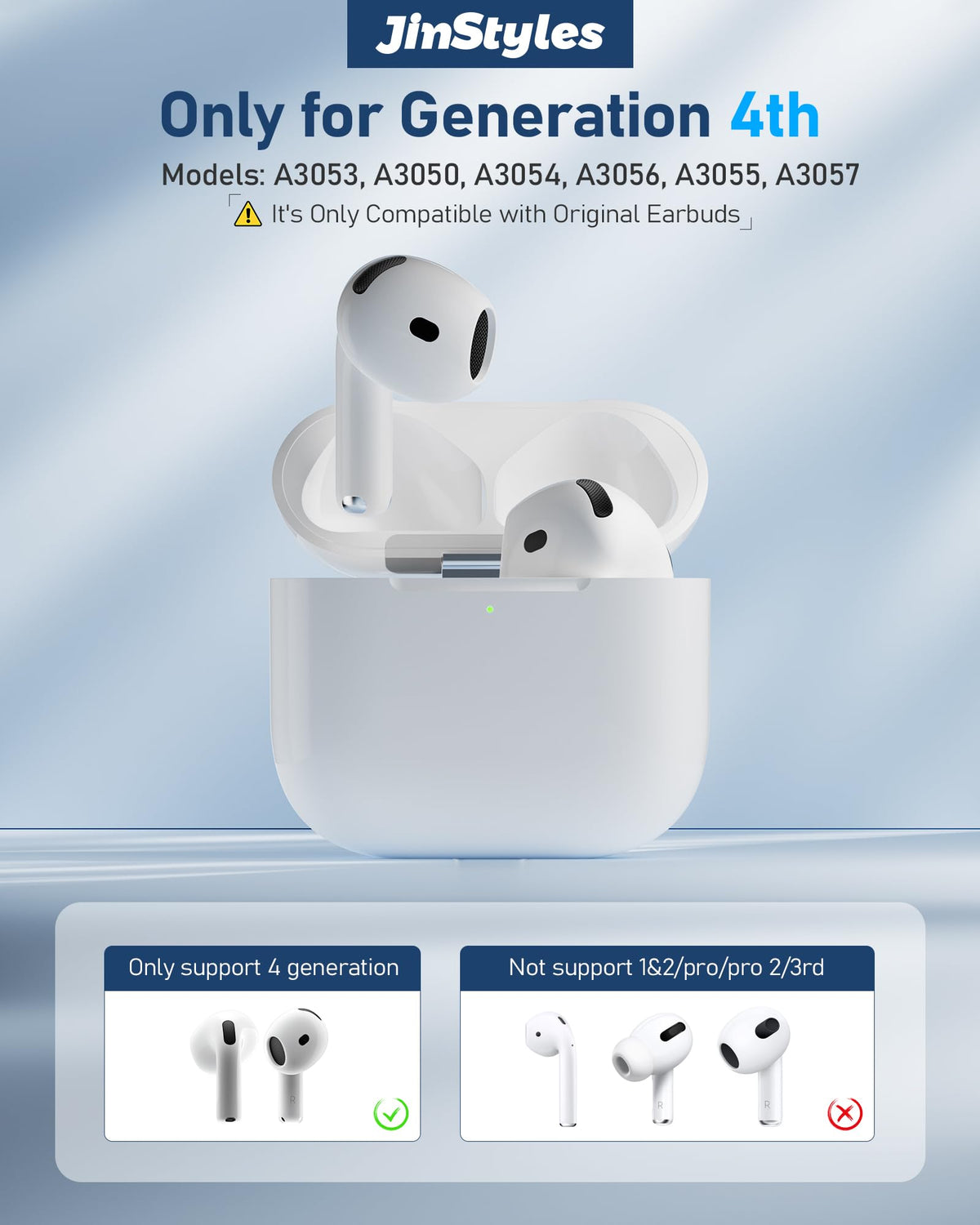 Jinstyles AirPods 4th Gen case back view, easy access and USB-C charging.