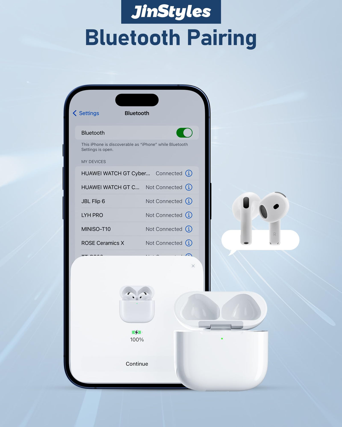 Jinstyles AirPods 4th Gen case wireless charging setup for on-the-go.