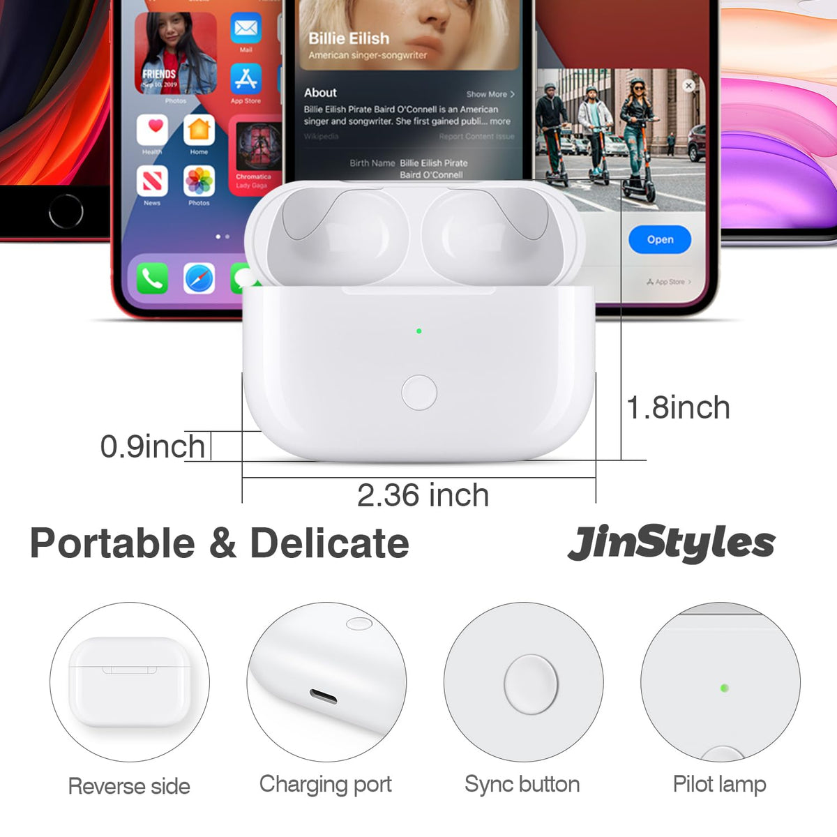 Jinstyles AirPods Pro case supports wireless charging for cable-free power