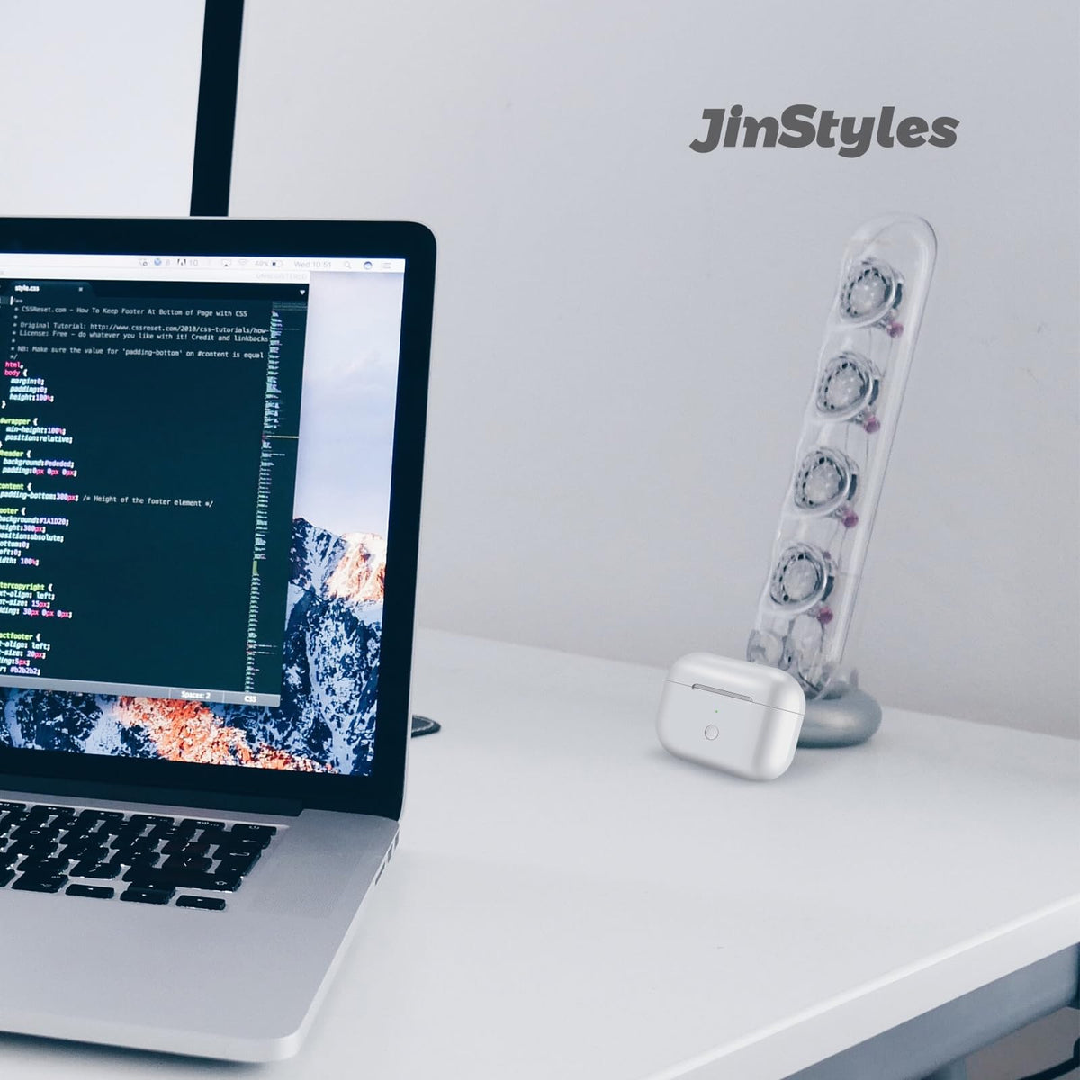 Jinstyles case on a commuter table showing dependable power for travel and daily use