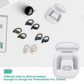 Jinstyles open case showing charging ports and secure earbud placement benefit