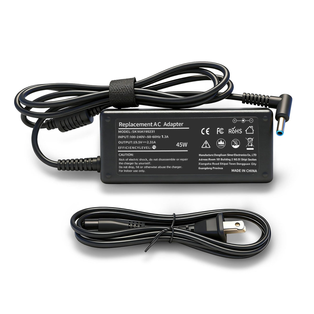 JIONR 45W HP charger with blue tip for HP laptops setup.