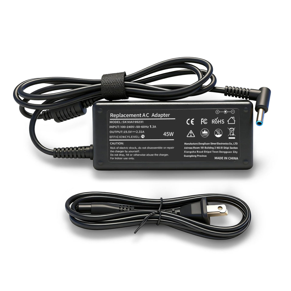 JIONR 45W HP charger with blue tip for HP laptops setup.