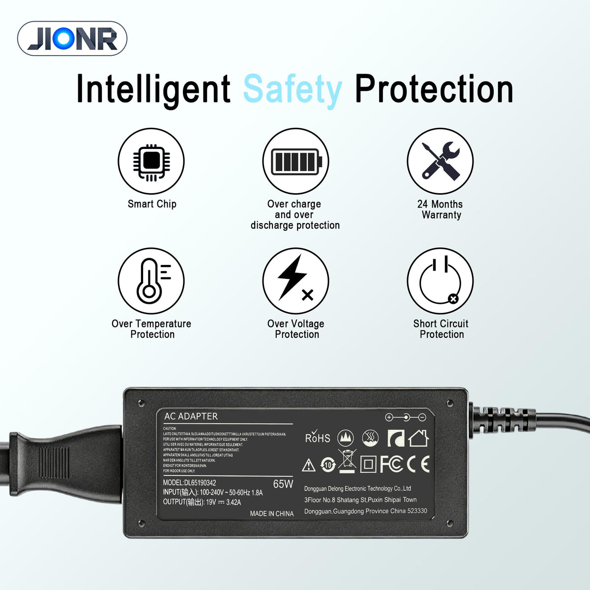 JIONR 65W charger for Acer Aspire 5 A515-54 fits securely and reliably.