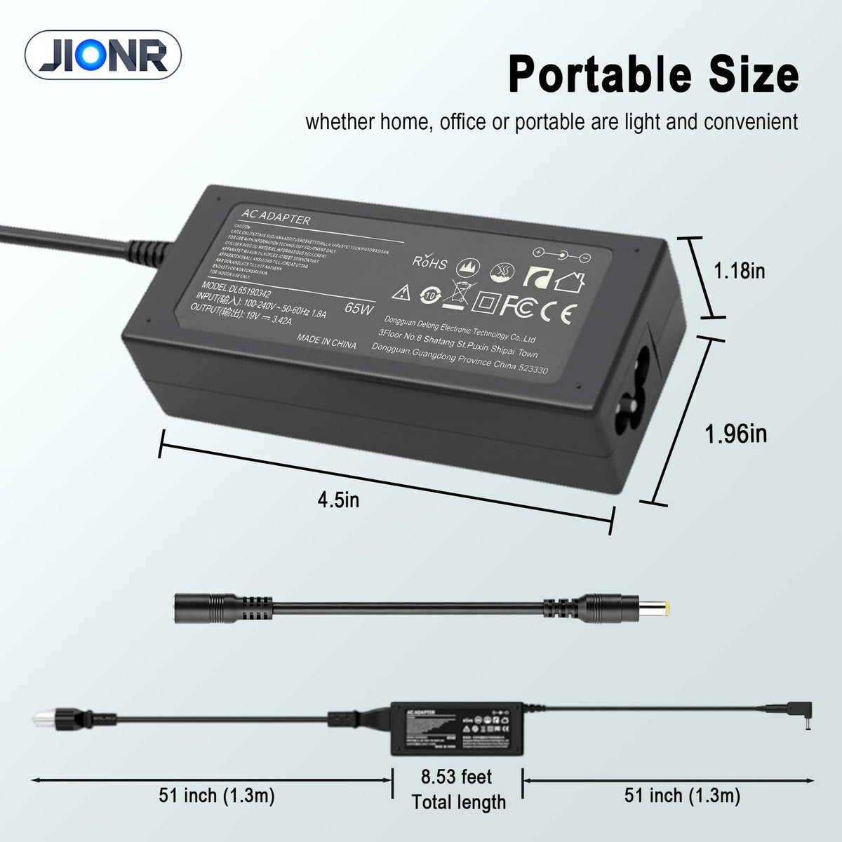 JIONR 65W charger works with Acer Chromebook models for steady power.
