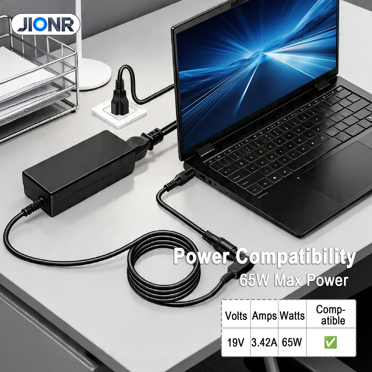 JIONR 65W charger compatibility across Acer Aspire and Chromebook models.
