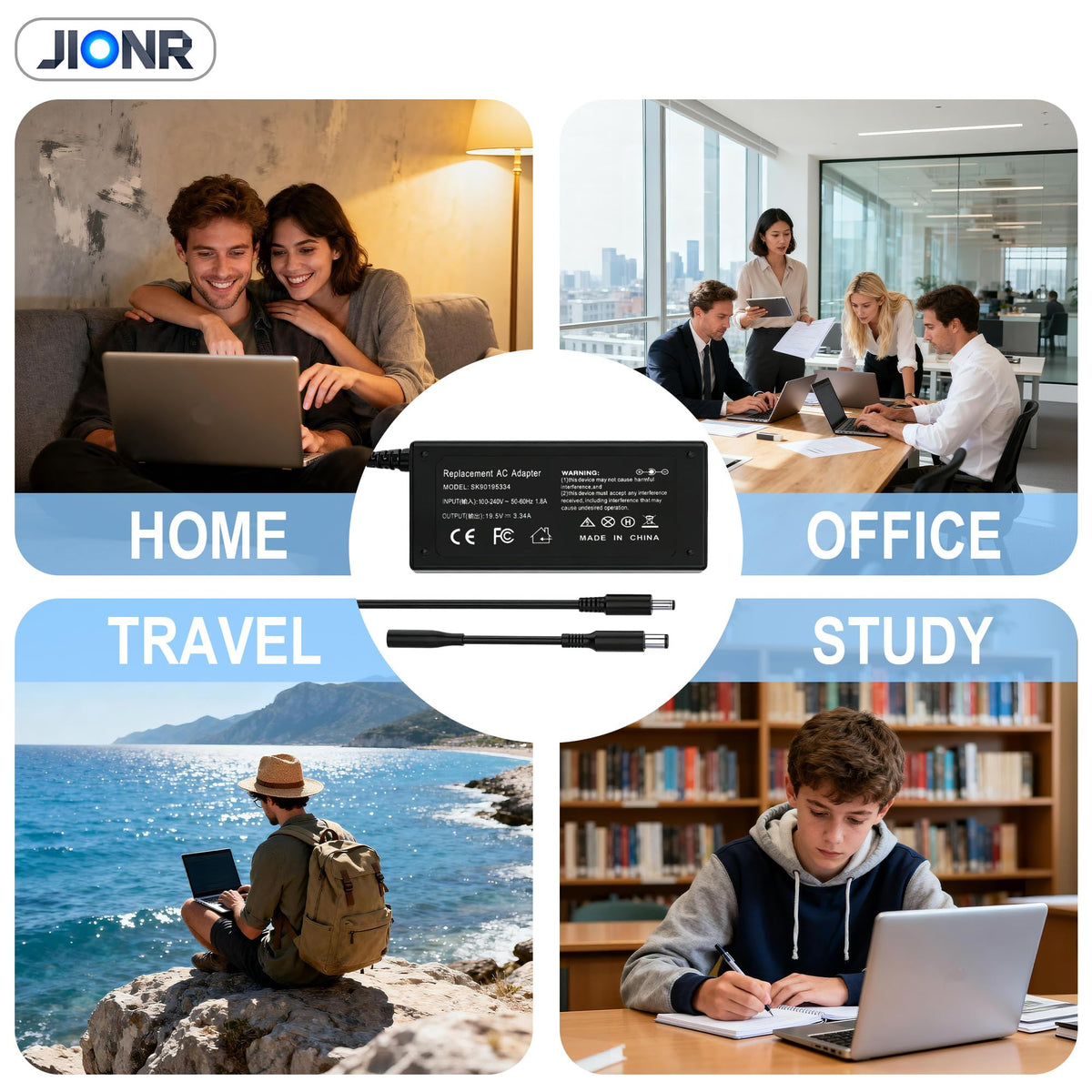 JIONR 65W Dell Inspiron travel-ready charger in a compact form.