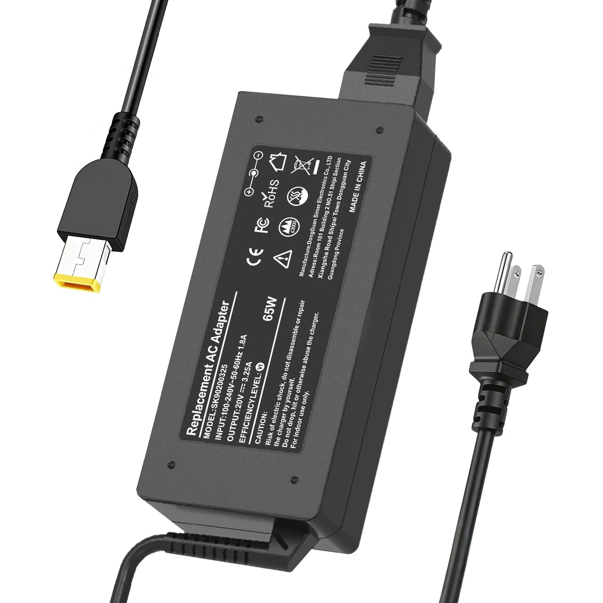 JIONR 65W front view showing compact adapter and label for correct specs
