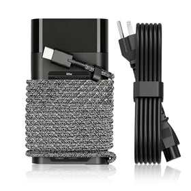 JIONR 65W USB-C charger close-up with braided cable for portable charging.