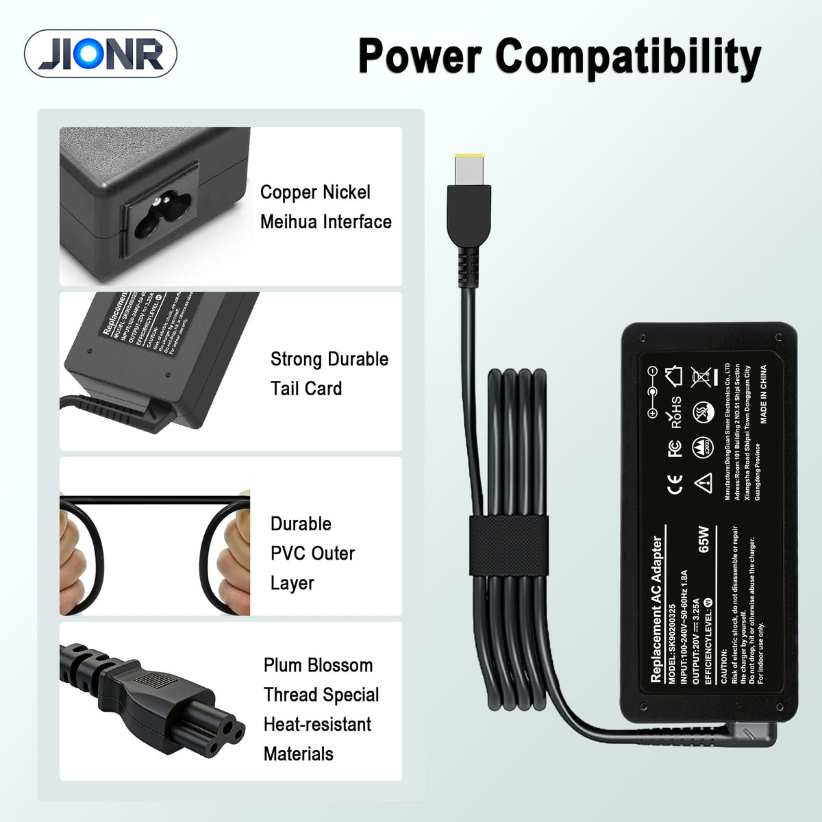 JIONR adapter connected to included DC cable showing easy setup benefit