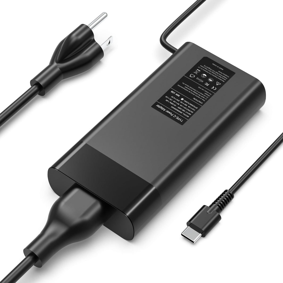 JIONR 90W USB-C adapter front view showing compact design and fast charging benefit