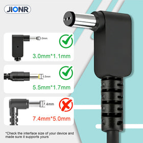 JIONR Acer 65W charger back view showing ports for versatile connections.