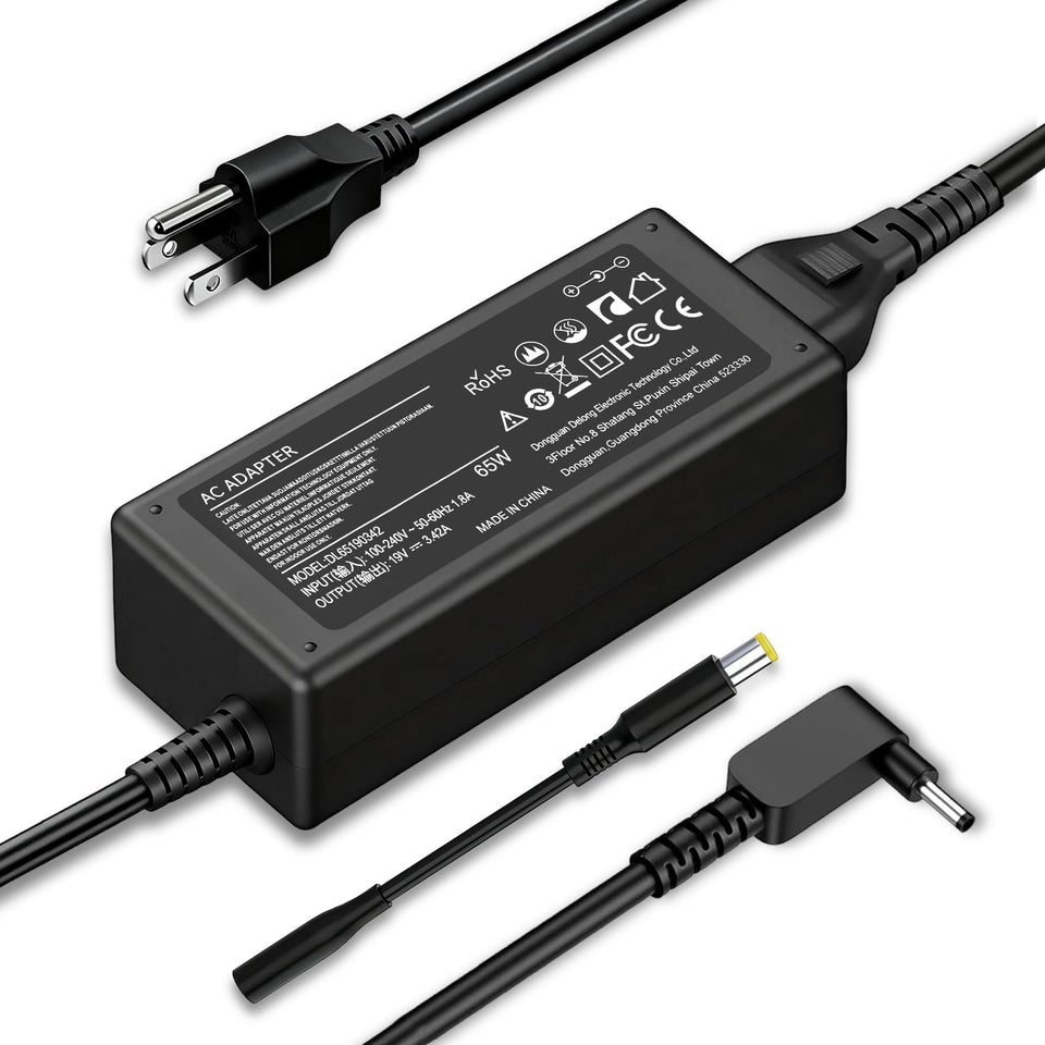 JIONR Acer 65W laptop charger front view—compact and ready for everyday use.