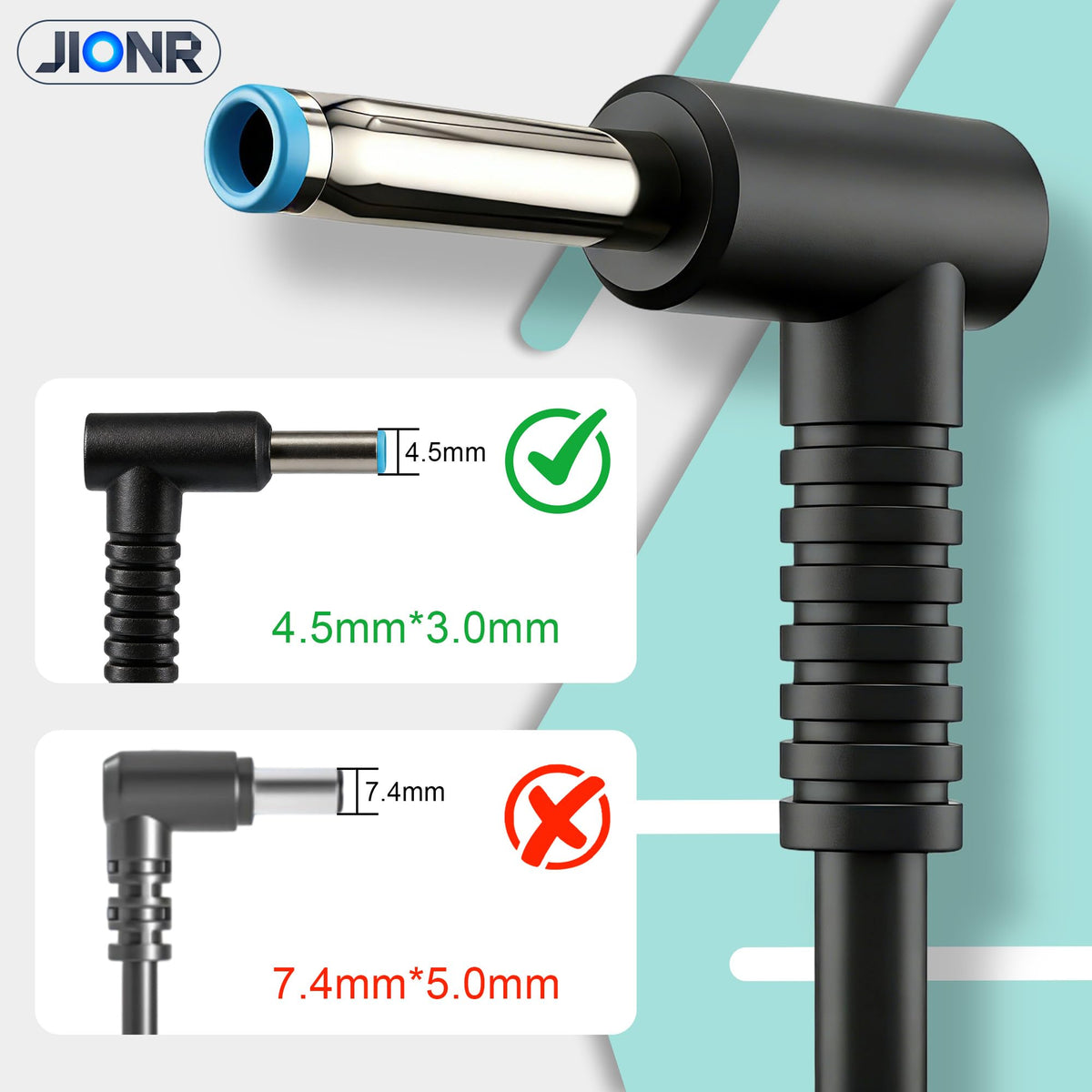 JIONR adapter side profile with blue-tip connector for secure fit benefit