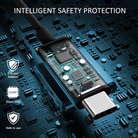 JIONR close-up of USB-C port and cable tip for secure fast-charging connection