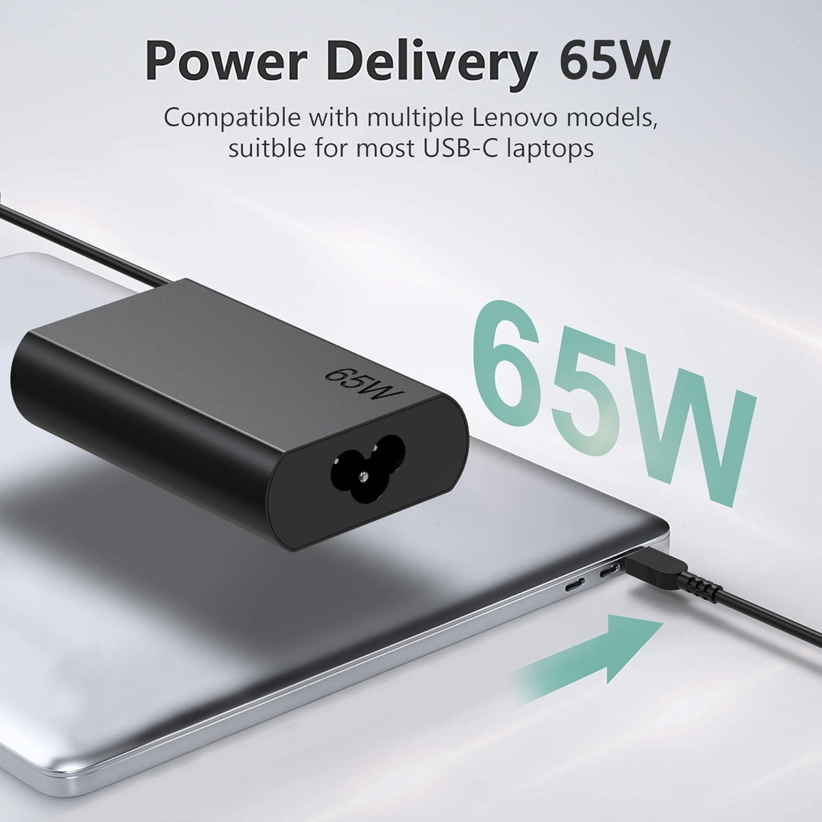 JIONR Slim65W USB-C charger side profile showing slim portable design for travel.