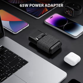 JIONR slim charger during travel setup highlights portable power for HP Envy X2