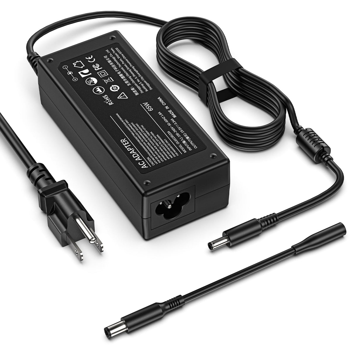 Jippofu 65W adapter front view showing compact design and port, safe reliable charging