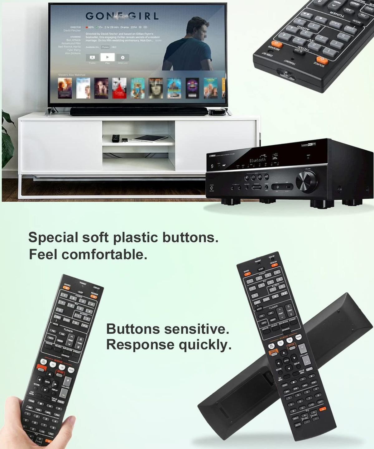 JISOWA remote on living room AV cabinet illustrating fast restoration of system control