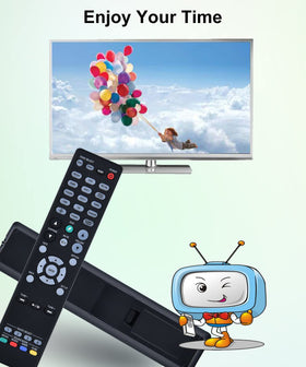 JISOWA remote on media console controlling TV and home theater setup