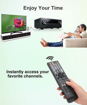 JISOWA remote beside an Onkyo receiver demonstrating compatibility benefit