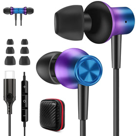 Jiunai front view gradient purple earbuds showing stylish finish and durable build