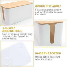 JJYHEHOT bamboo lid cable box elevates desk aesthetics while organizing power cords.