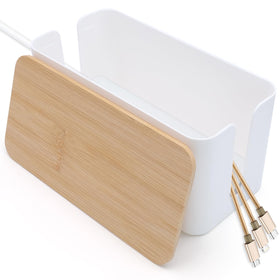 JJYHEHOT cable box with bamboo lid, front view, keeps cables organized and dust-free.