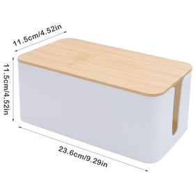 JJYHEHOT cable box with bamboo lid, top view, helps hide adapters neatly on a workspace.