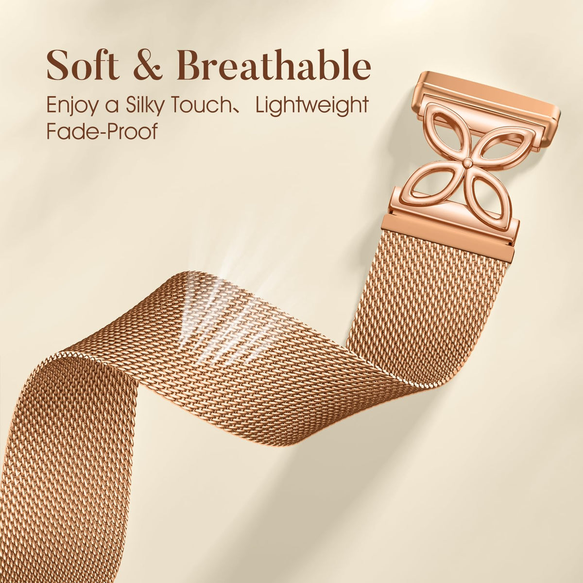 JKD breathable stainless steel mesh band for Fitbit promotes comfortable all-day wear.