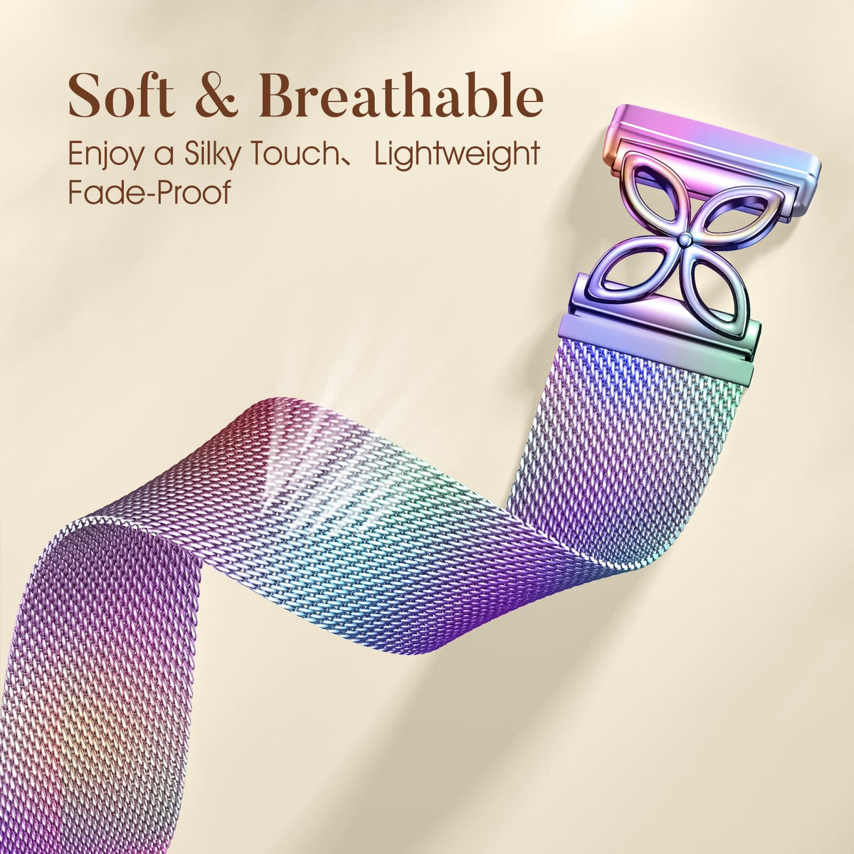 Breathable stainless steel mesh band by JKD for skin friendly comfort and sweat reduction
