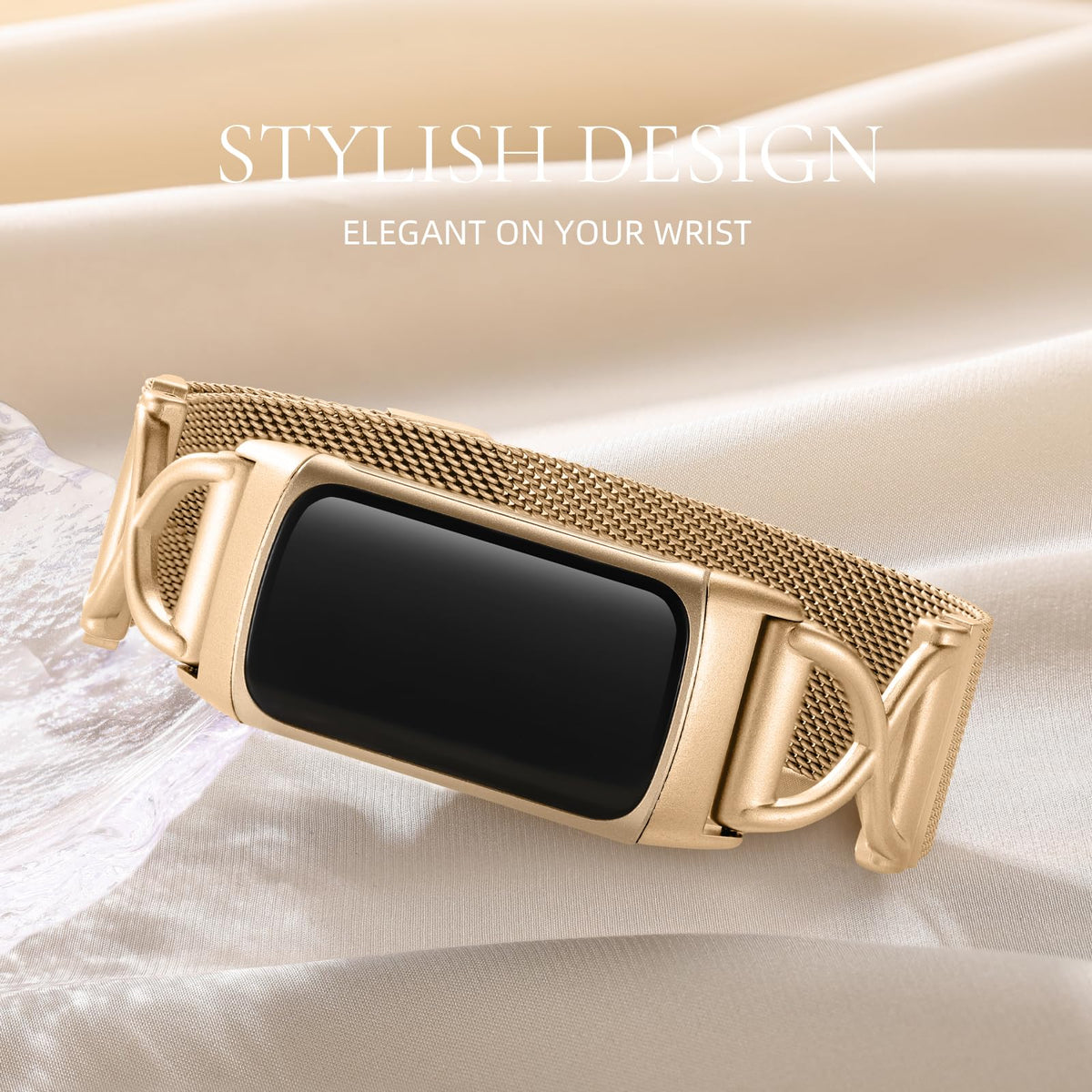 JKD Charm metal band with royal gold magnetic clasp, secure hold.