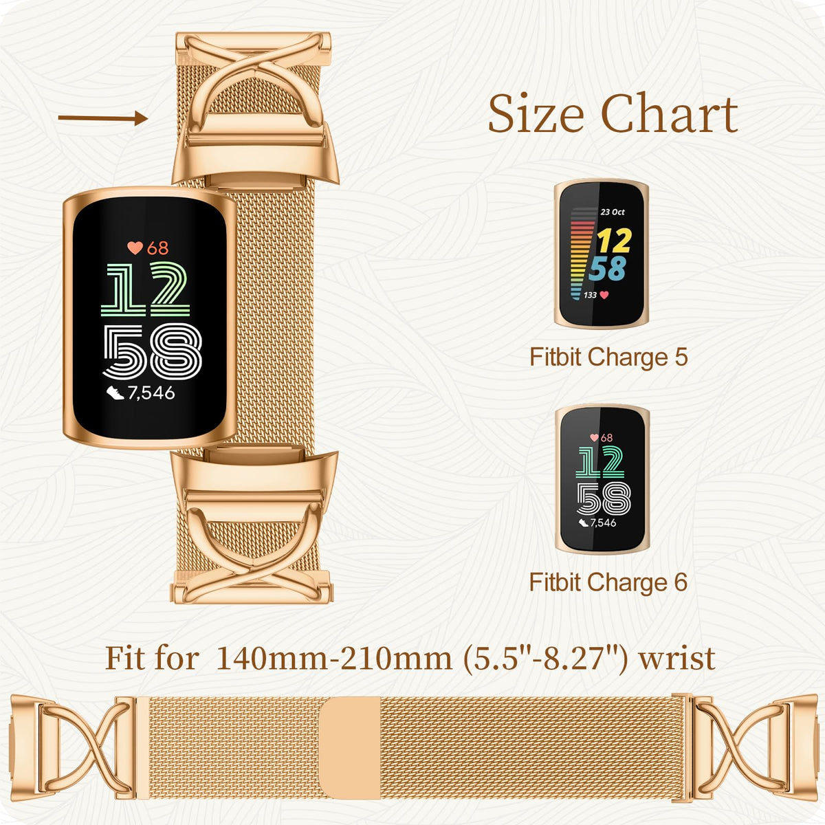 JKD Charm metal band, seamless connector in royal gold for Charge bands.