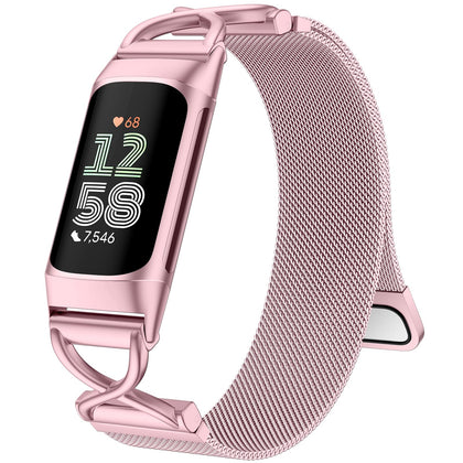 JKD Royalgold metal band for Fitbit Charge 6 close-up showing shimmering mesh for daily comfort