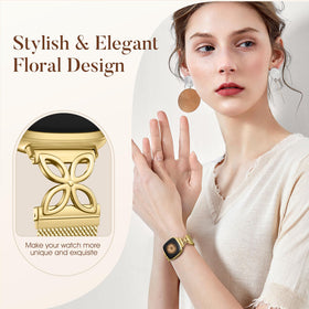 JKD floral metal band Sense 2 close-up showing elegant silhouette for daily wear.