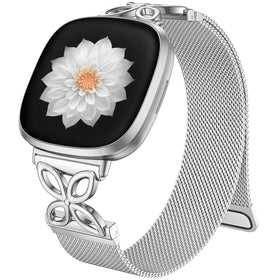 JKD floral-shape metal band on Versa 4; elegant daily wear