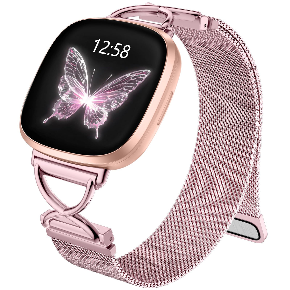 JKD Rose Pink X-shape connector band for Versa watches, stylish and secure.