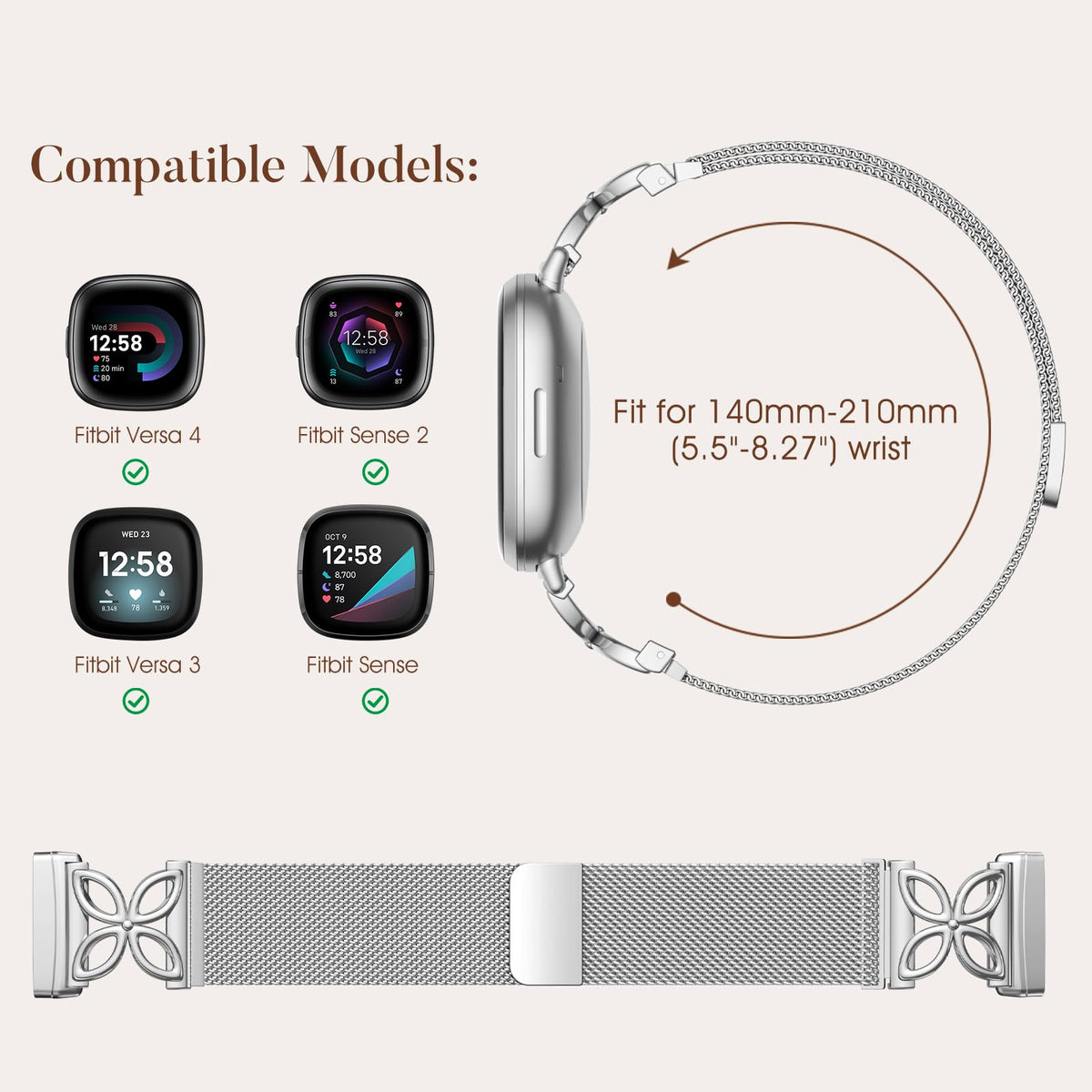 JKD stainless steel soft mesh loop; breathable skin-friendly comfort