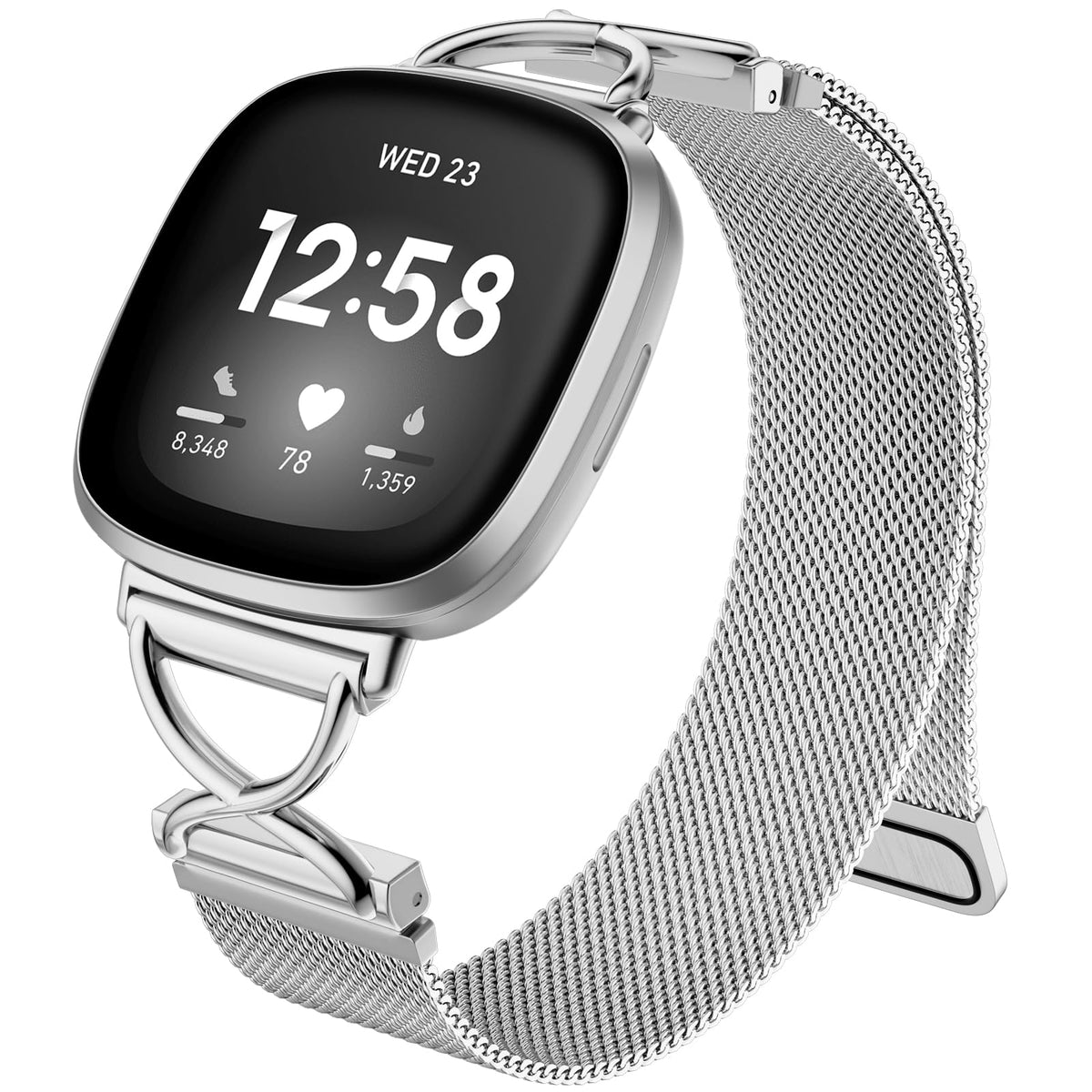 JKD X-shape metal band for Fitbit Versa 4 Sense 2, sturdy and stylish.