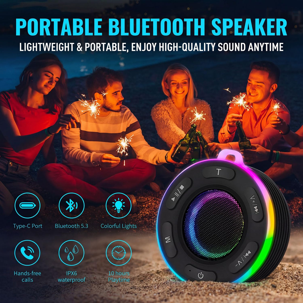 JKEROSSTARS portable speaker delivers loud stereo sound in any room or outdoors.