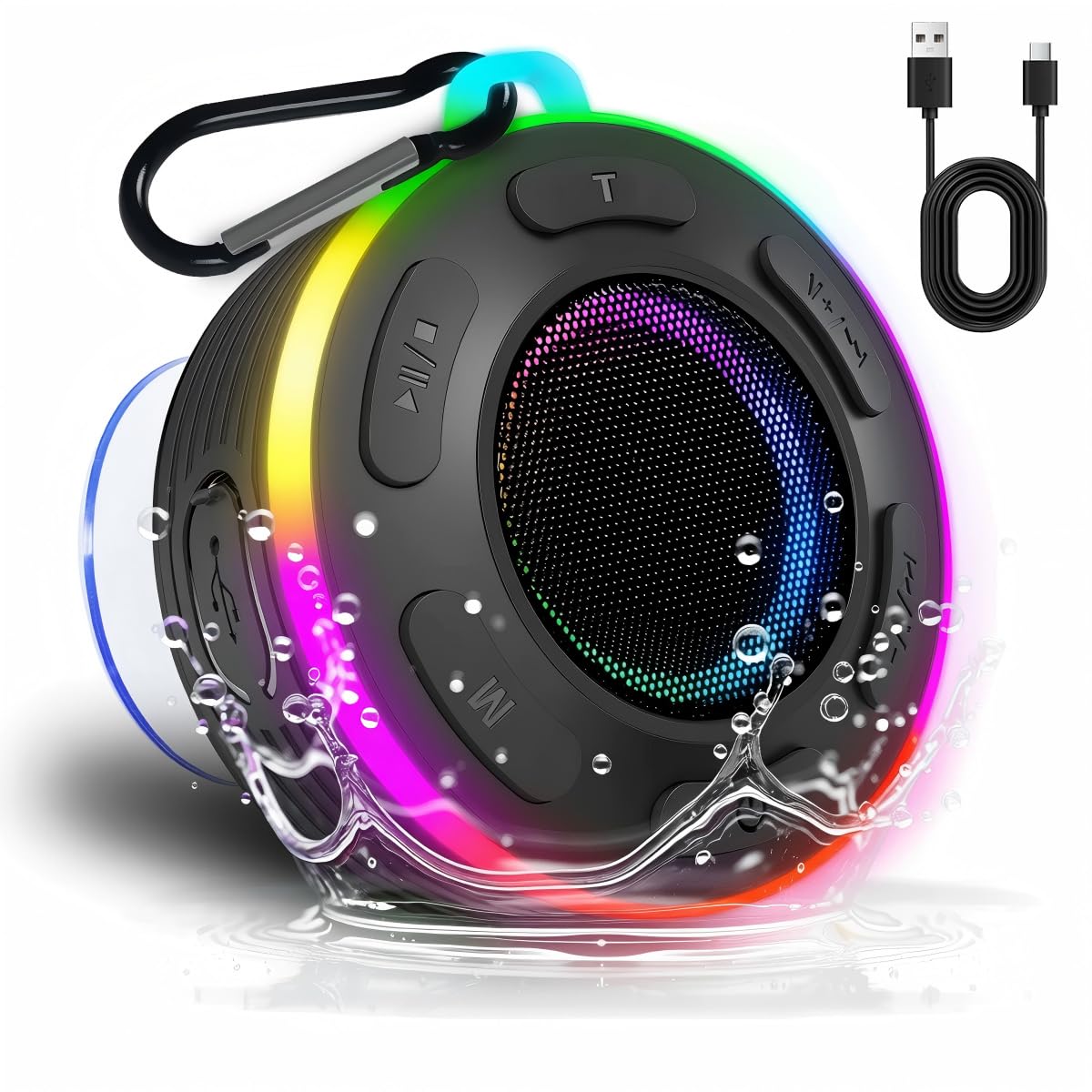 JKEROSSTARS portable Bluetooth speaker with LED lights for vibrant poolside ambiance.