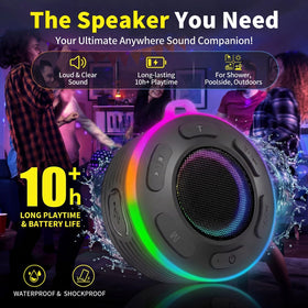 JKEROSSTARS suction-cup shower speaker sticks firmly to tiles for hands-free use.