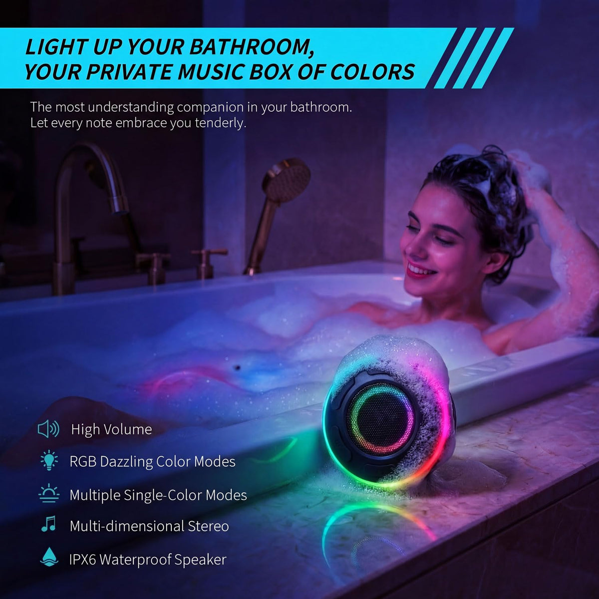 JKEROSSTARS waterproof IPX6 shower speaker withstands splashes and light rain.