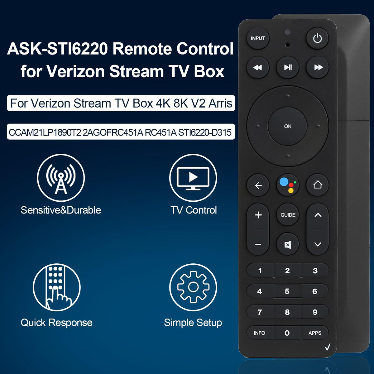 Pairing steps illustration for JKZTJOF ASK-STI6220 remote with Verizon Stream TV