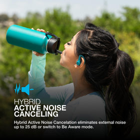 JLab JBuds Sport ANC4 teal ergonomic earhooks fit smaller ears.