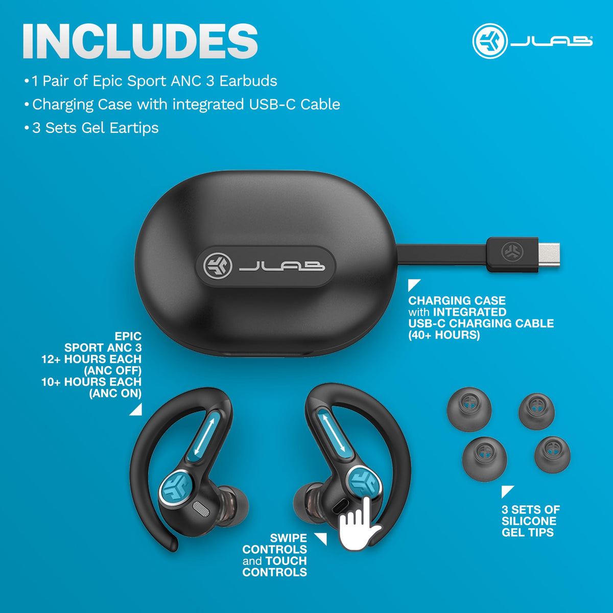 High-quality wireless audio with LDAC/AAC support on Epic Air Sport ANC3.